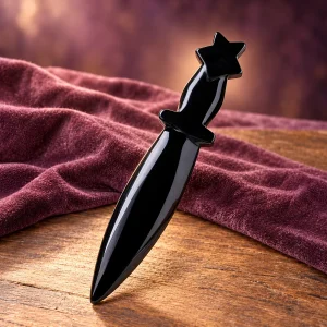 Athamé en Obsidienne Noire au Pommeau Étoile