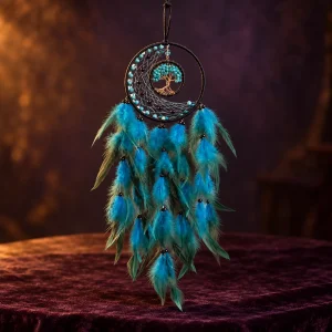 Attrape-Rêves Arbre de Vie et Plumes Bleu Turquoise
