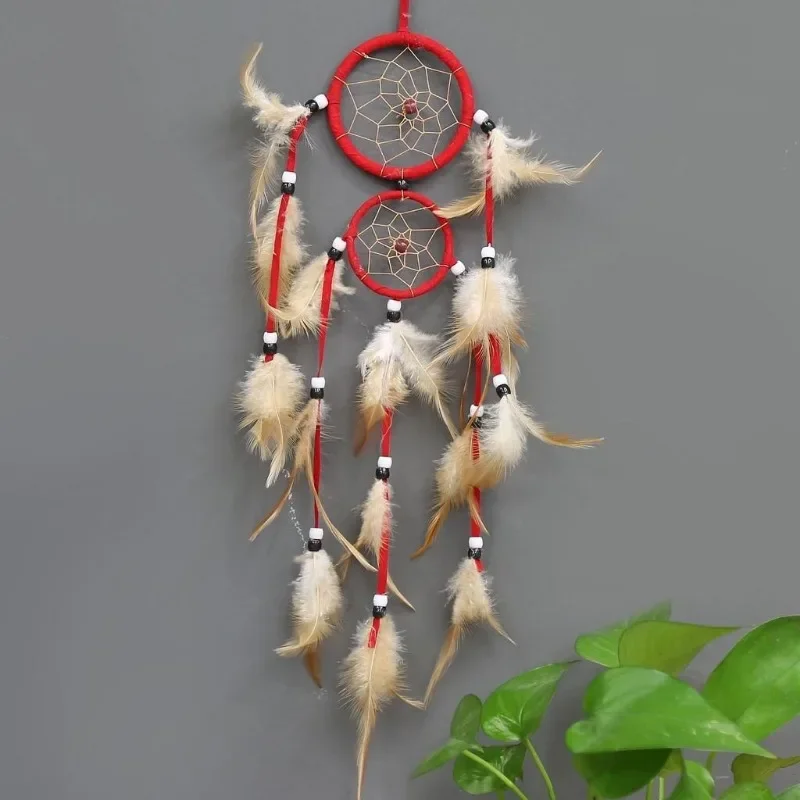 Attrape-Rêves Indien à Plumes Marron en Fil de Coton – vue 5