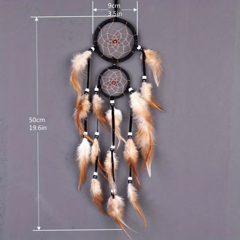 Attrape-Rêves Indien à Plumes Marron en Fil de Coton – vue 6
