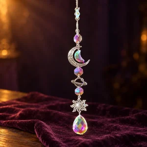 Attrape-Soleil Croissant de Lune et Étoiles en Cristal