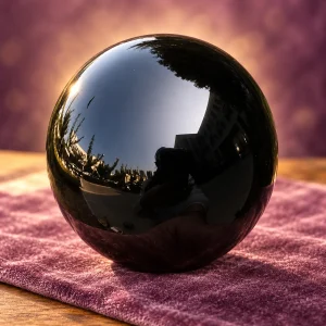 Boule de Cristal d’Obsidienne Noire Naturelle, Cinq Diamètres