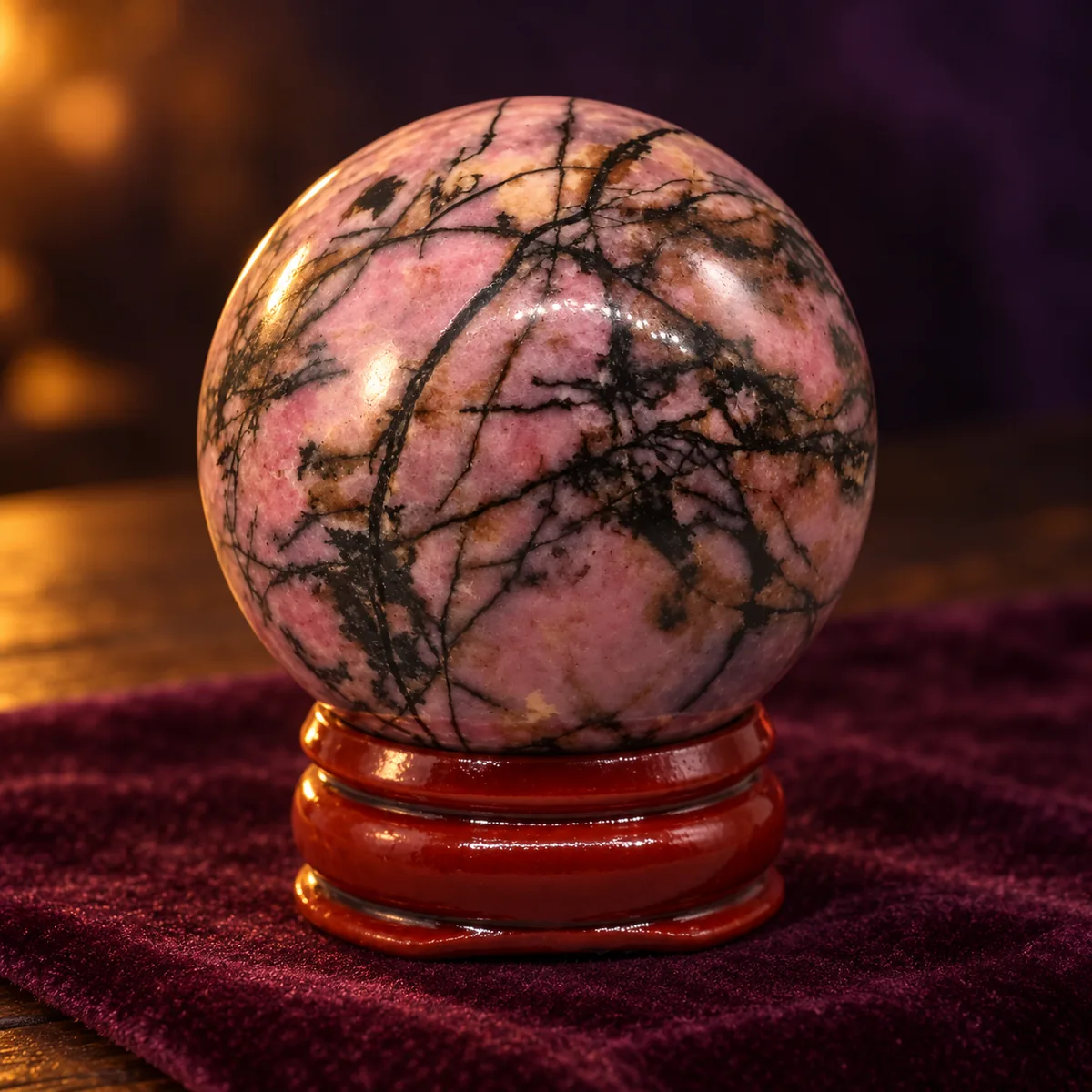 Boule de Cristal Rhodonite Rose et Noire 40 mm