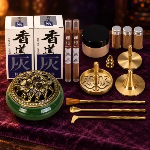 Coffret Sceau d’Encens, Brûleur en Céramique Verte Ajouré