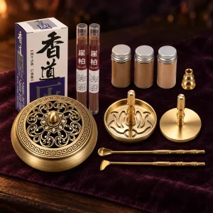 Coffret Sceau d’Encens, Brûleur Rond Doré Ajouré