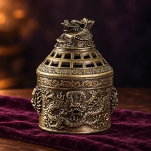 Encensoir Tour Ajourée Surmontée d’un Qilin en Laiton