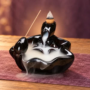 Fontaine à Encens Coupe Ondulée en Céramique Noire