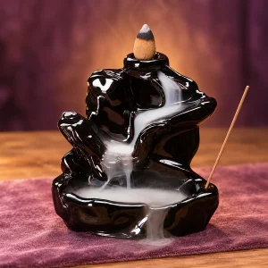 Fontaine à Encens Rochers Étagés en Céramique Noire
