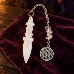 Pendule de Thot en Cristal de Roche, Fleur de Vie