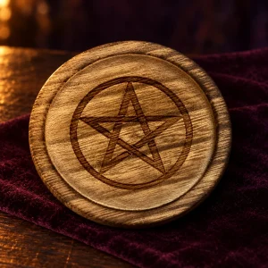 Pentacle d’Autel en Bois Poli, Plateau Bougeoir