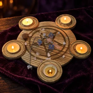 Pentacle Porte-Bougies en Bois de Pin