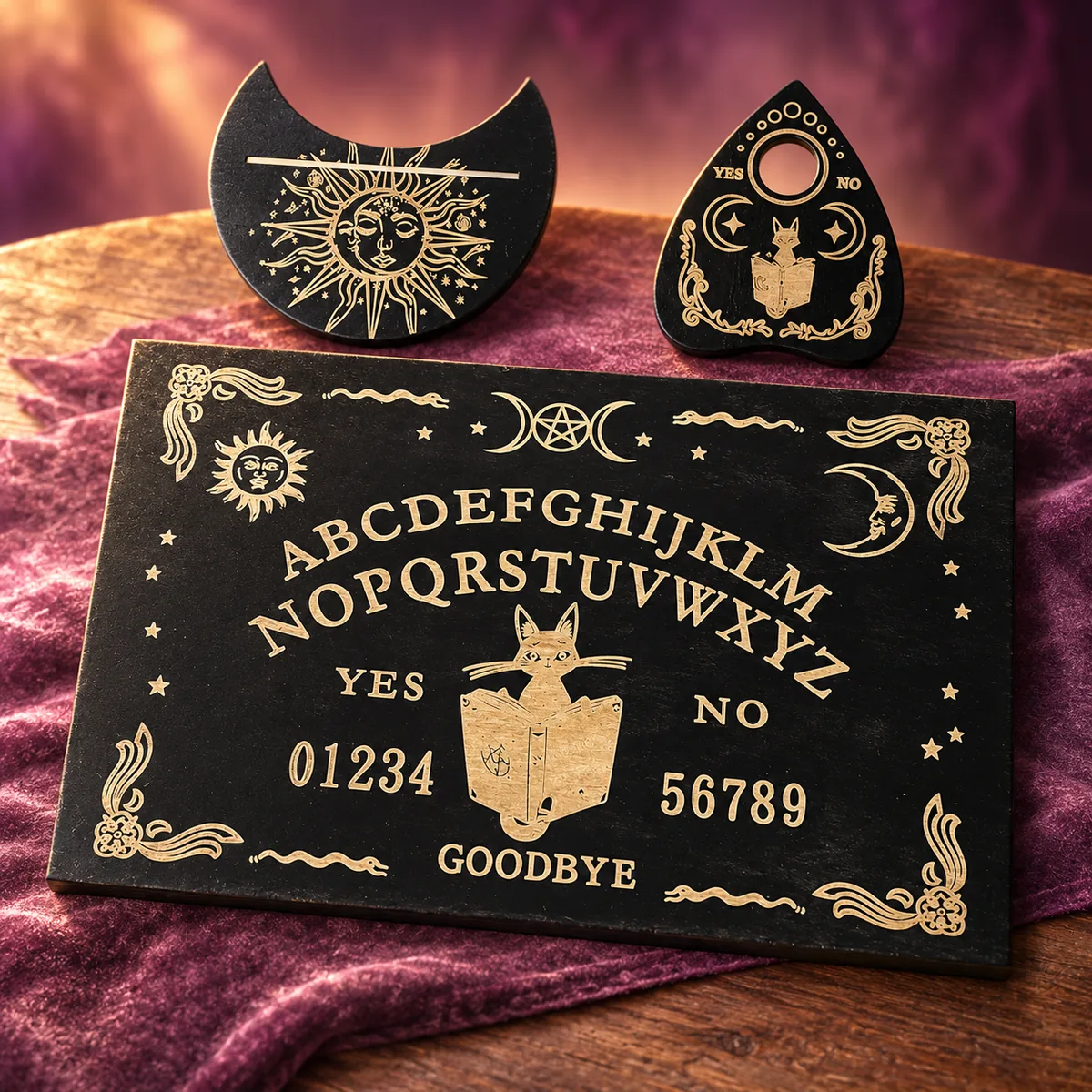 Planche Ouija Noire à la Chouette, Chiffres sur Deux Rangs
