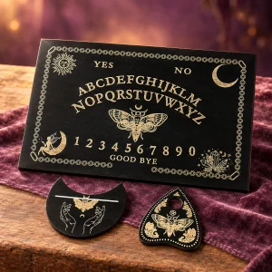Planche Ouija Noire, Grand Papillon de Nuit et Croissant de Lune