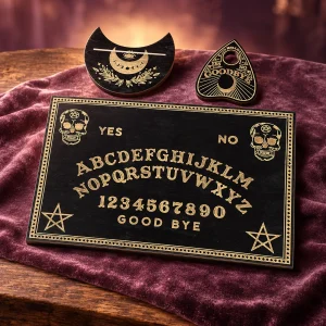 Planche Ouija Noire, Têtes de Mort et Pentagrammes d’Angle