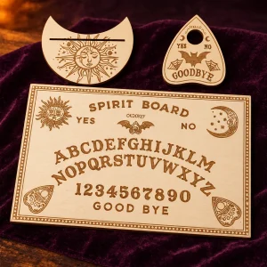 Planche Ouija Spirit Board en Bois Clair, Lune et Étoiles