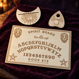 Planche Ouija Spirit Board en Bois Clair, Têtes de Mort Fleuries