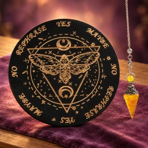 Planche de Radiesthésie et Collier Pendule en Cristal