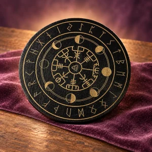 Planche de Radiesthésie Ronde aux Runes en Bois