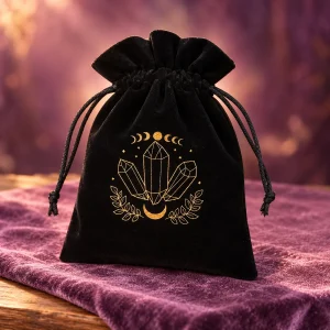 Pochette de Tarot Velours Noir Cristaux