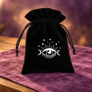 Pochette de Tarot Velours Noir Œil et Lunes