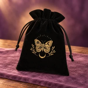 Pochette de Tarot Velours Noir Papillon et Lune