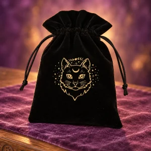 Pochette de Tarot Velours Noir Tête de Chat