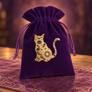 Pochette de Tarot Violette Brodée Chat Assis