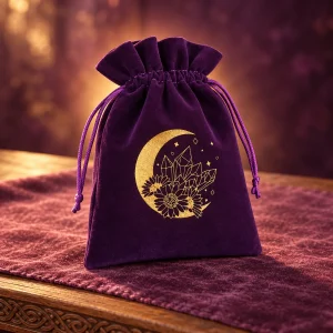 Pochette de Tarot Violette Brodée Lune Fleurie