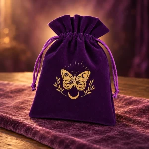 Pochette de Tarot Violette Brodée Papillon et Lune
