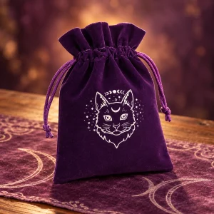 Pochette de Tarot Violette Brodée Tête de Chat