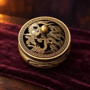 Porte-Encens Boîte Ronde au Dragon en Laiton