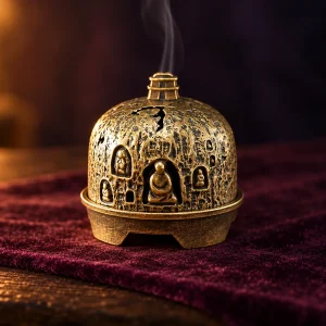 Porte-Encens Bouddha sous Dôme Ajouré en Laiton