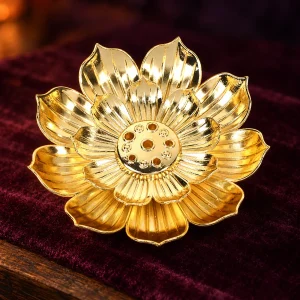 Porte-Encens Coupelle Lotus Dorée en Laiton