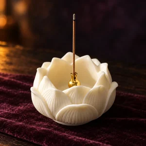 Porte-Encens Lotus Blanc à Gourde en Laiton