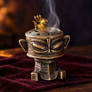Porte-Encens Masque Archaïque en Laiton