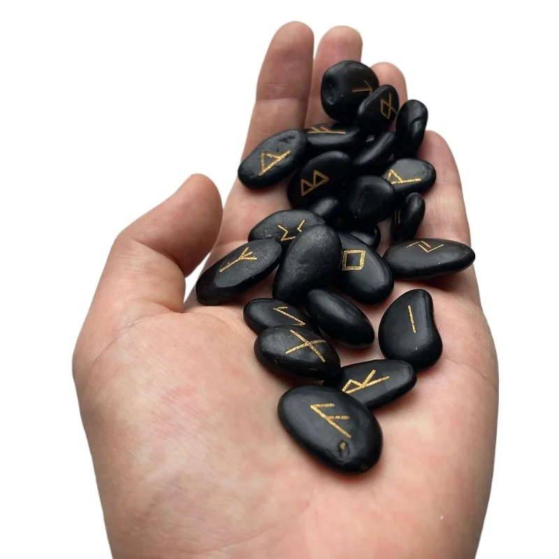 Runes Divinatoires en Galets de Rivière, Boîte et Sachet – vue 3