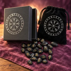 Runes Divinatoires en Galets de Rivière, Boîte et Sachet