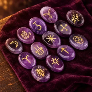 Runes de Sorcière en Pierre Naturelle, Symboles Dorés