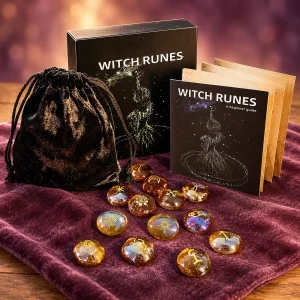 Runes de Sorcière en Verre, Coffret de Treize Pierres