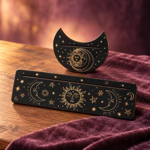 Support de Cartes de Tarot Noir Lune et Soleil