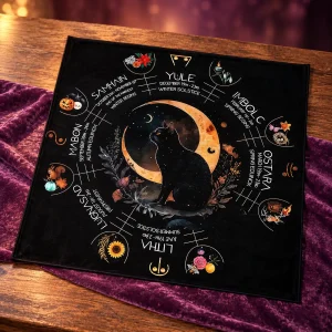 Tapis de Tarot Chat Noir, Lune et Ciel Étoilé