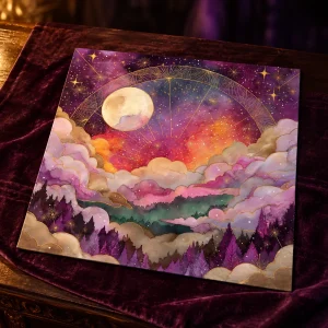 Tapis de Tarot Lune et Forêt Aquarelle