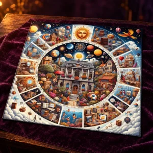 Tapis de Tarot Roue Cosmique et Maison Céleste