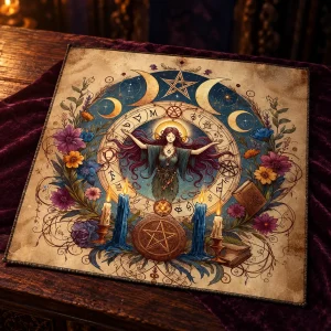 Tapis de Tarot Sorcière Rétro, Lune et Bougies